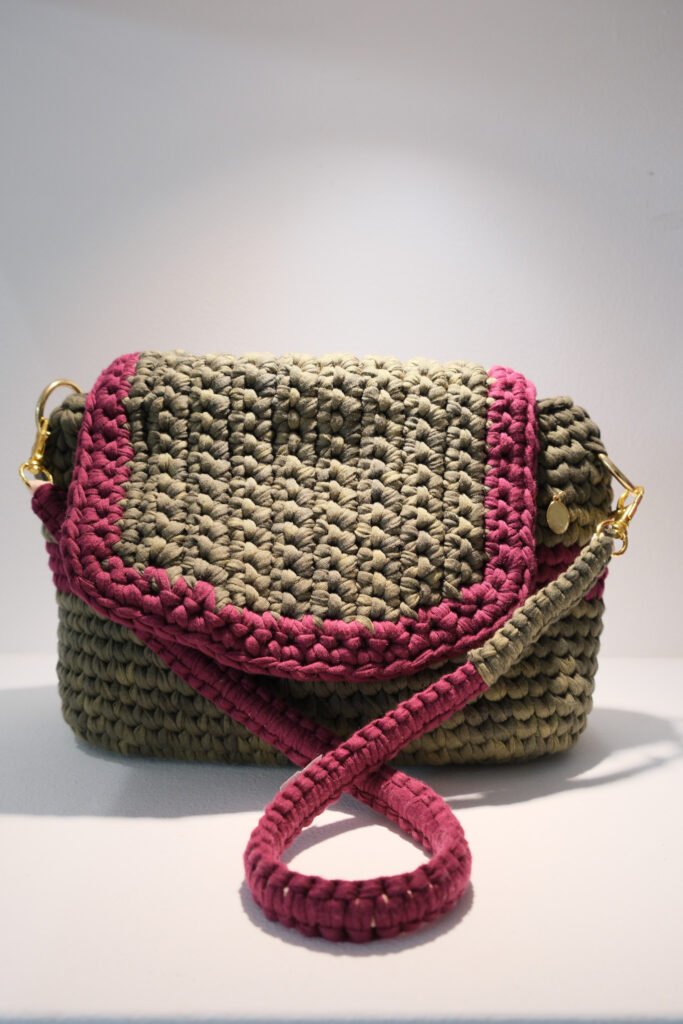 Combat Green & Maroon Crocheted Handbag